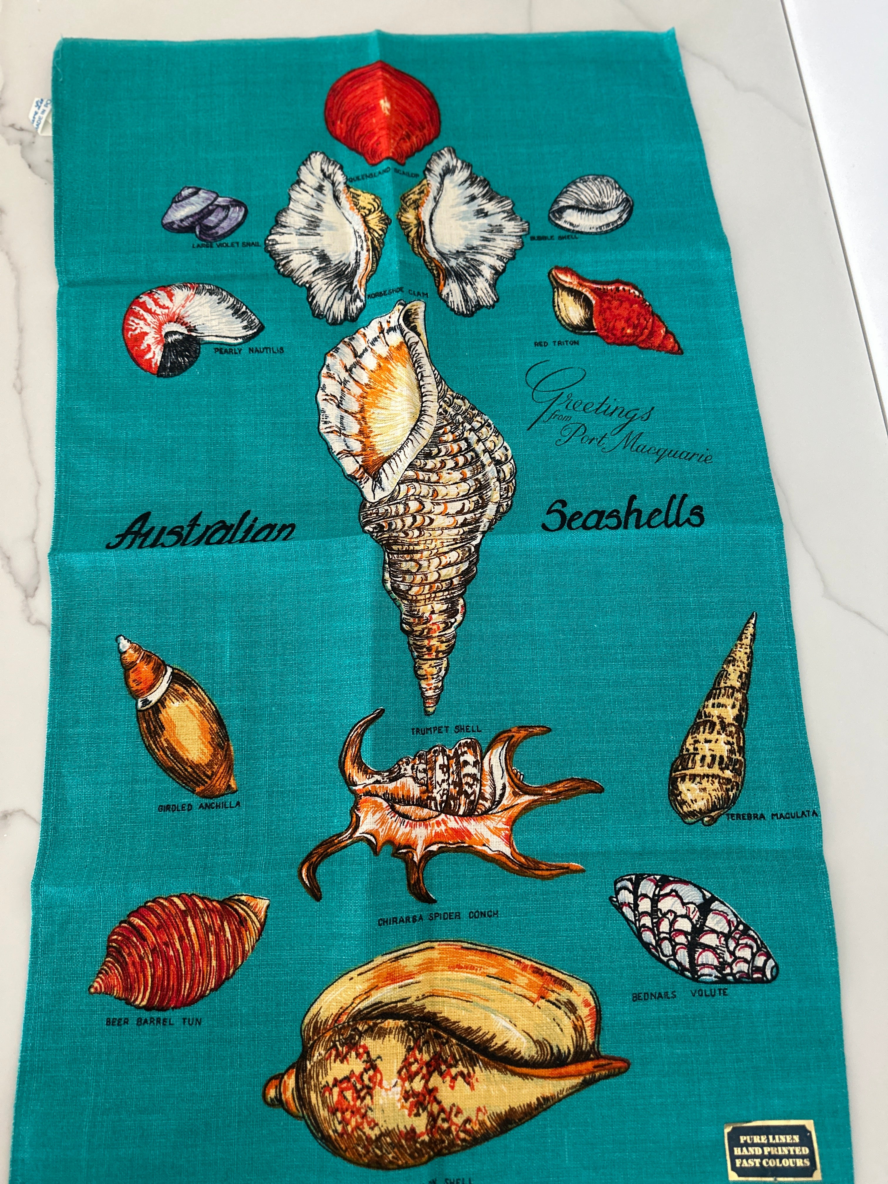 UNUSED Vintage AUSTRALIAN SEASHELLS Tea Towel