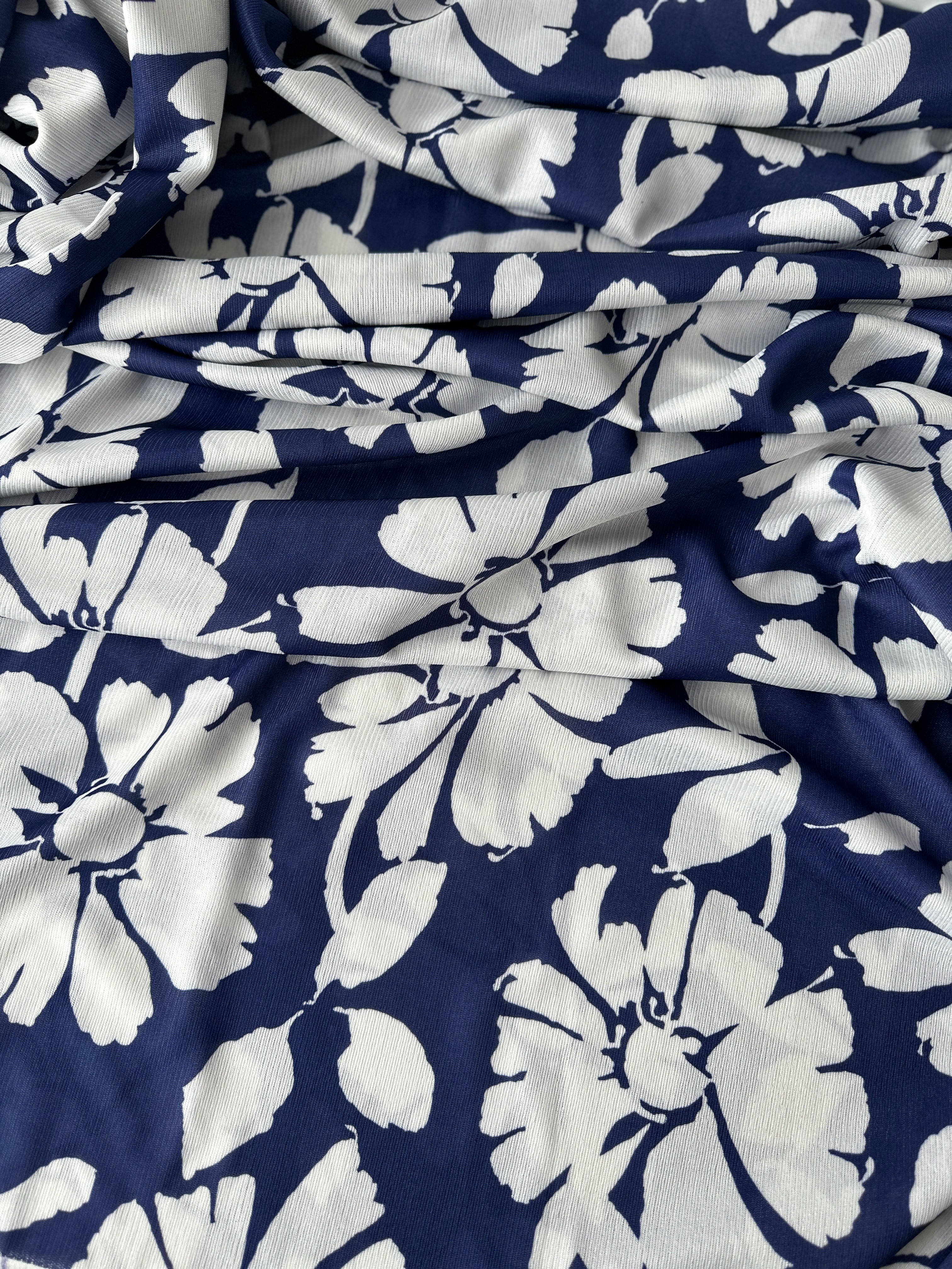 280cms Large Lot of Vintage Nylon Fabric Navy Floral