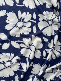 280cms Large Lot of Vintage Nylon Fabric Navy Floral