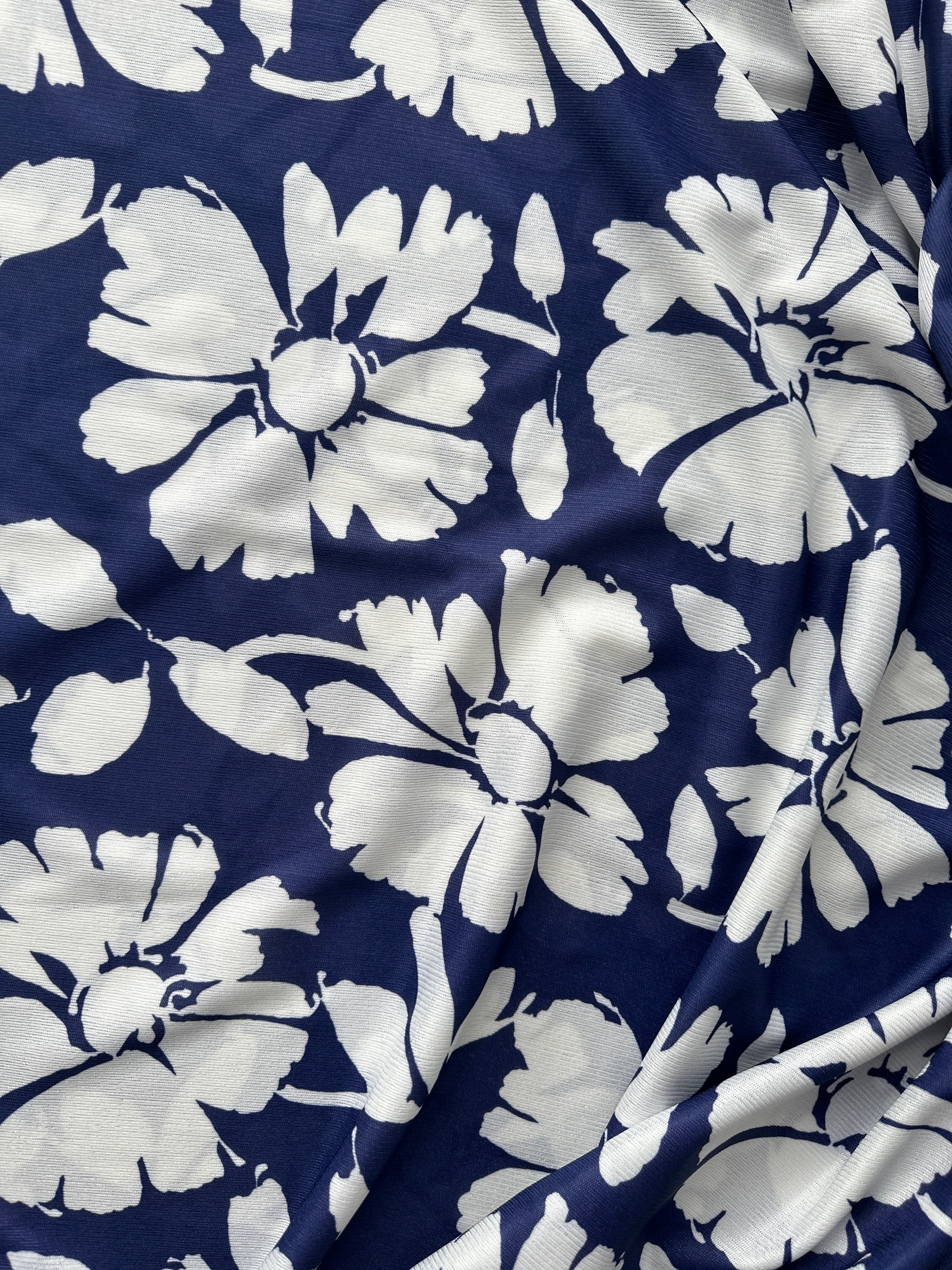 280cms Large Lot of Vintage Nylon Fabric Navy Floral