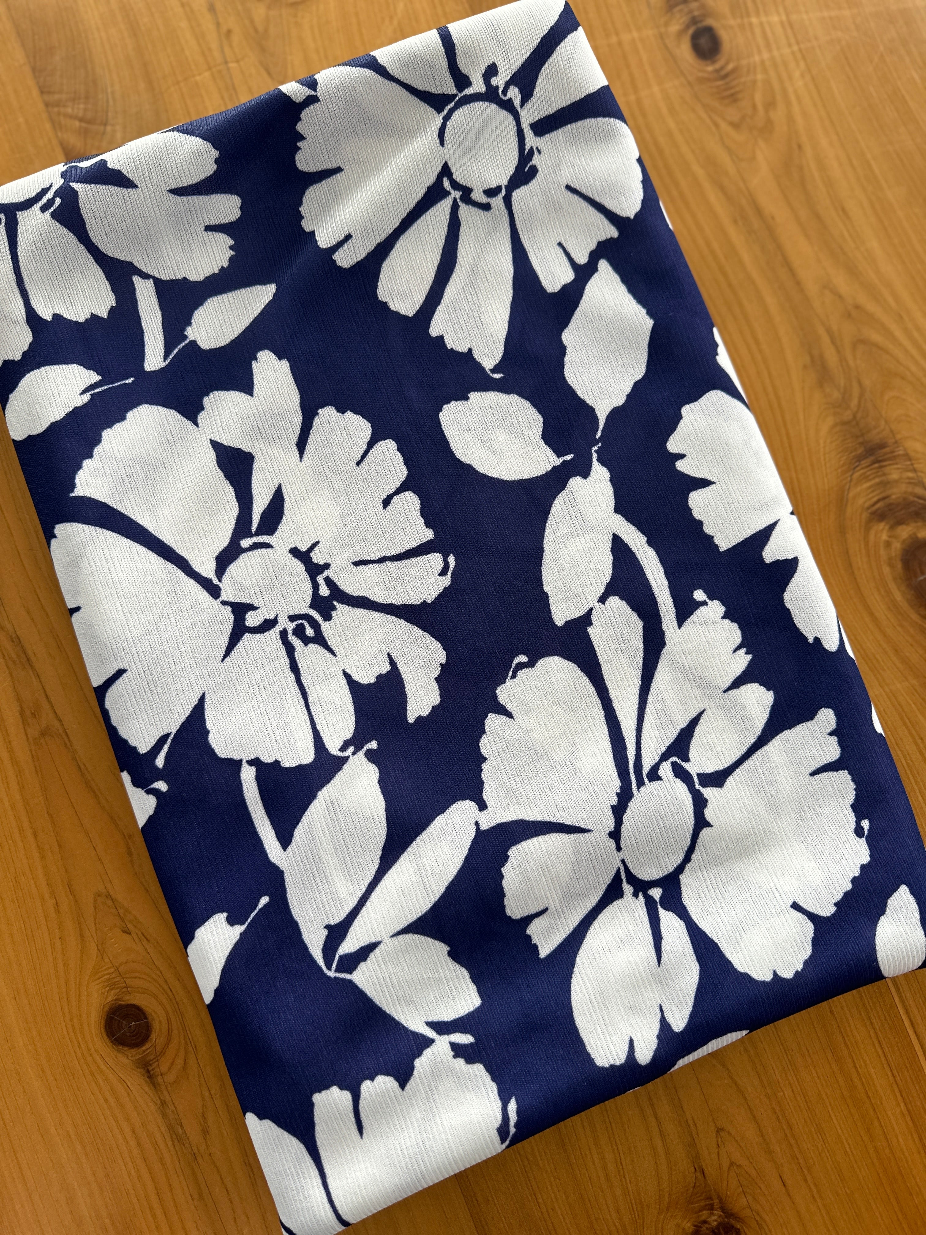280cms Large Lot of Vintage Nylon Fabric Navy Floral
