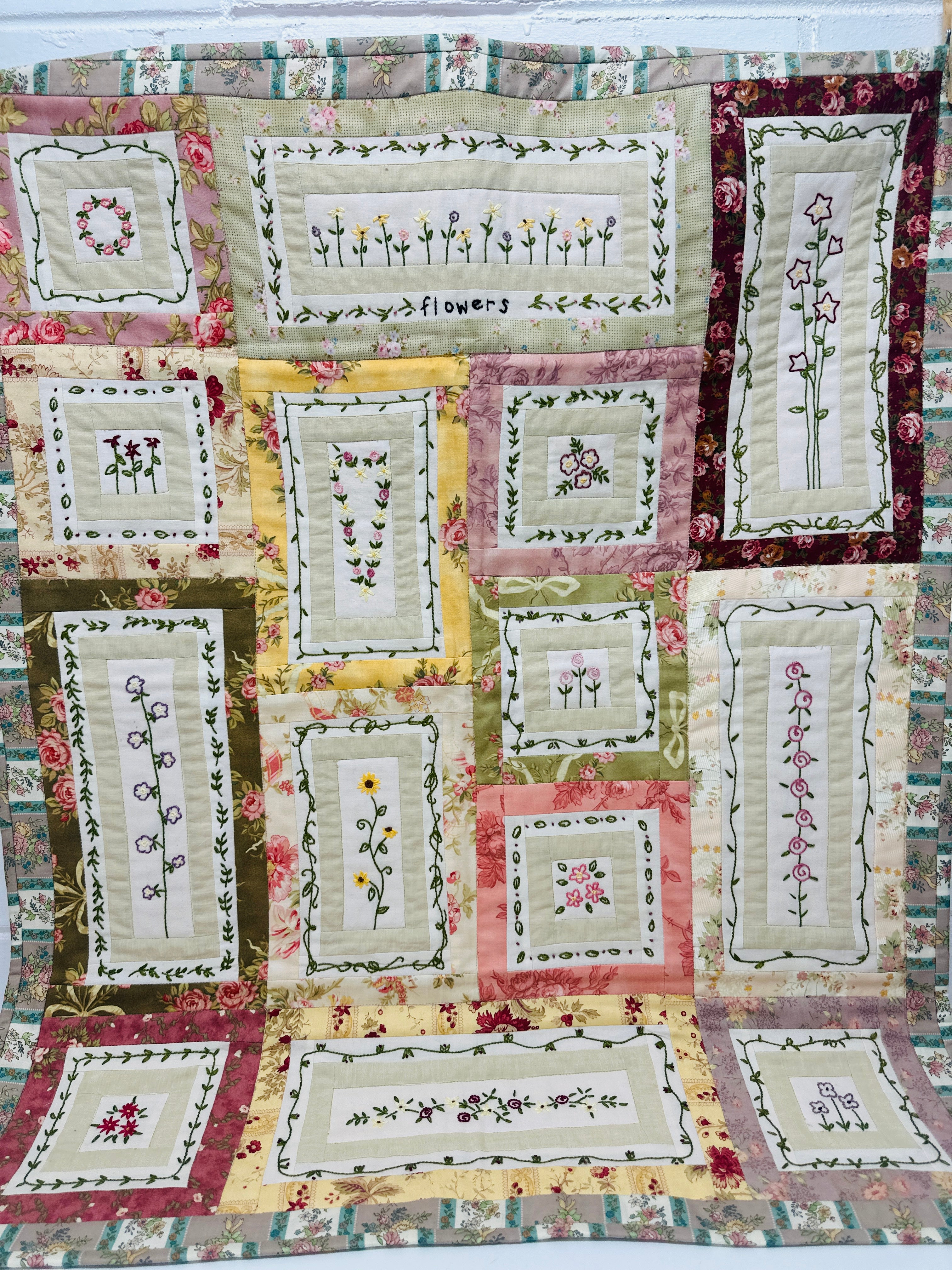 Detailed Handmade Embroidered Patchwork Quilt