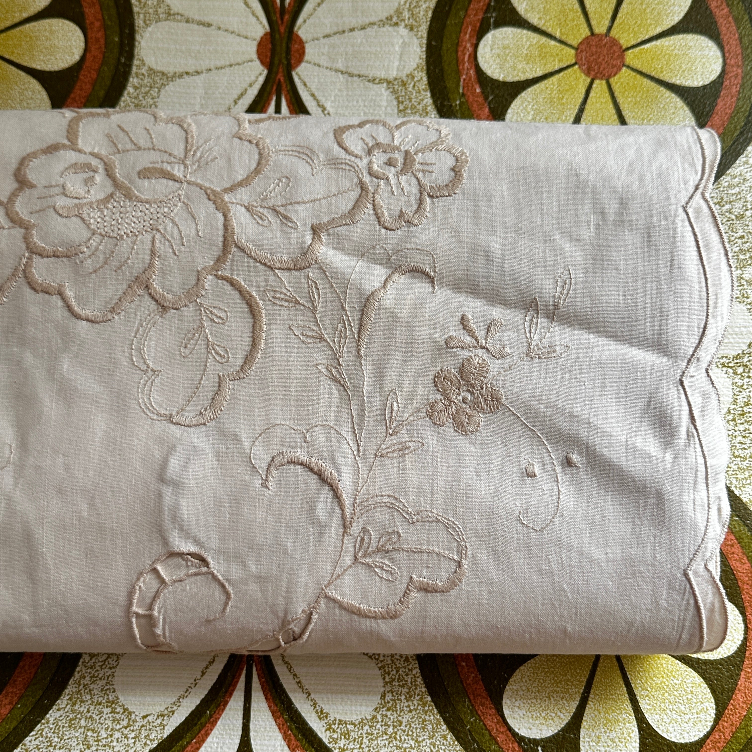 Huge UNUSED Vintage Embroidered Tablecloth