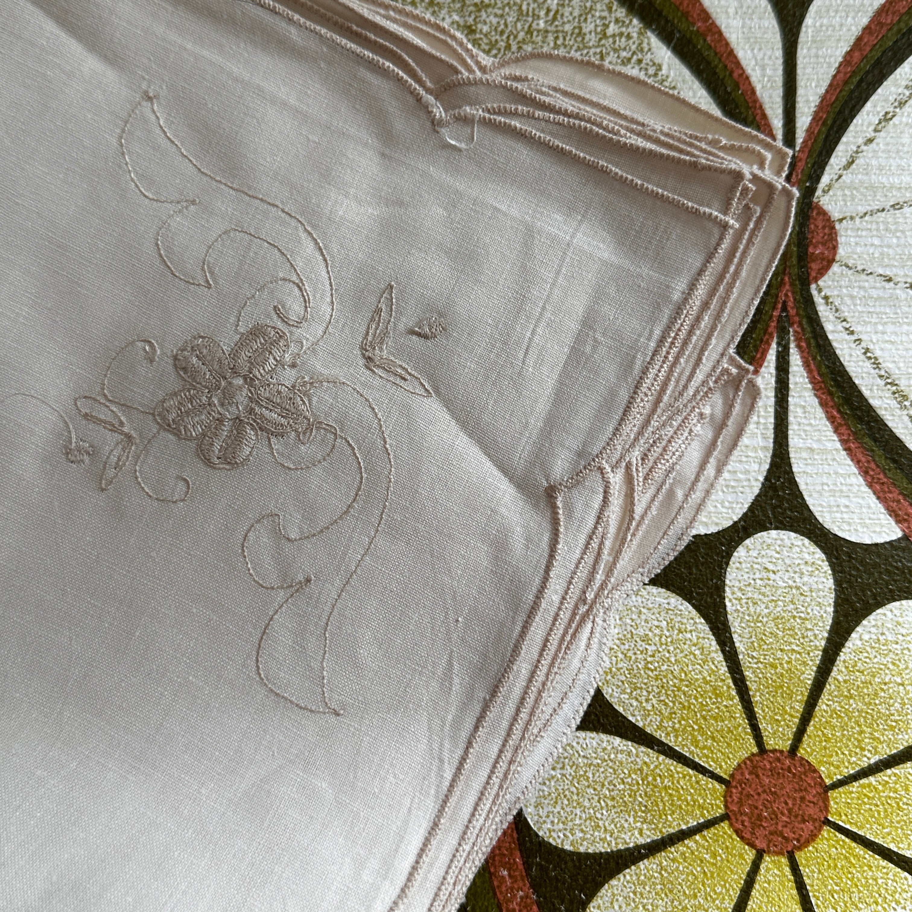 Huge UNUSED Vintage Embroidered Tablecloth
