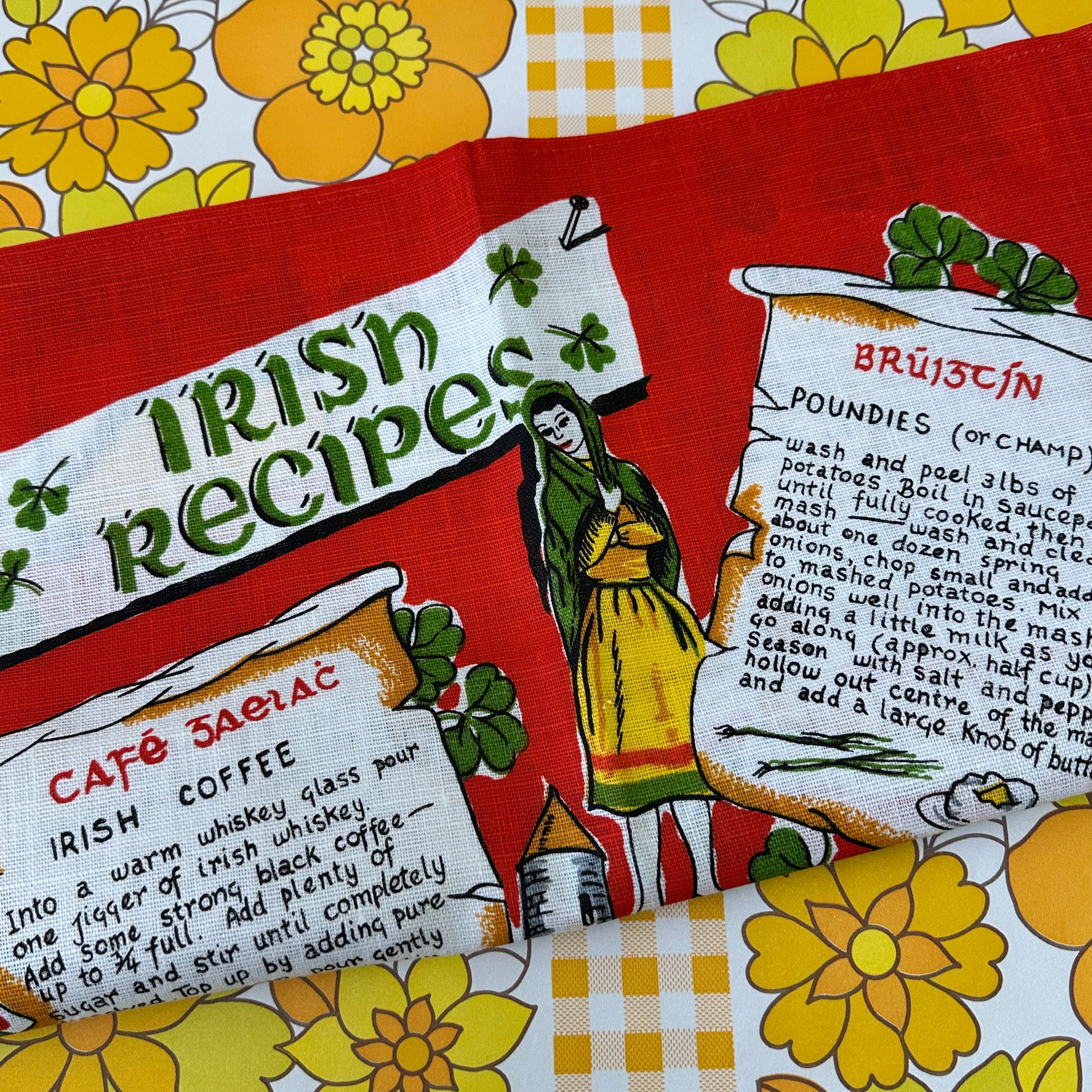 Irish Recipes Unused Vintage Tea Towel