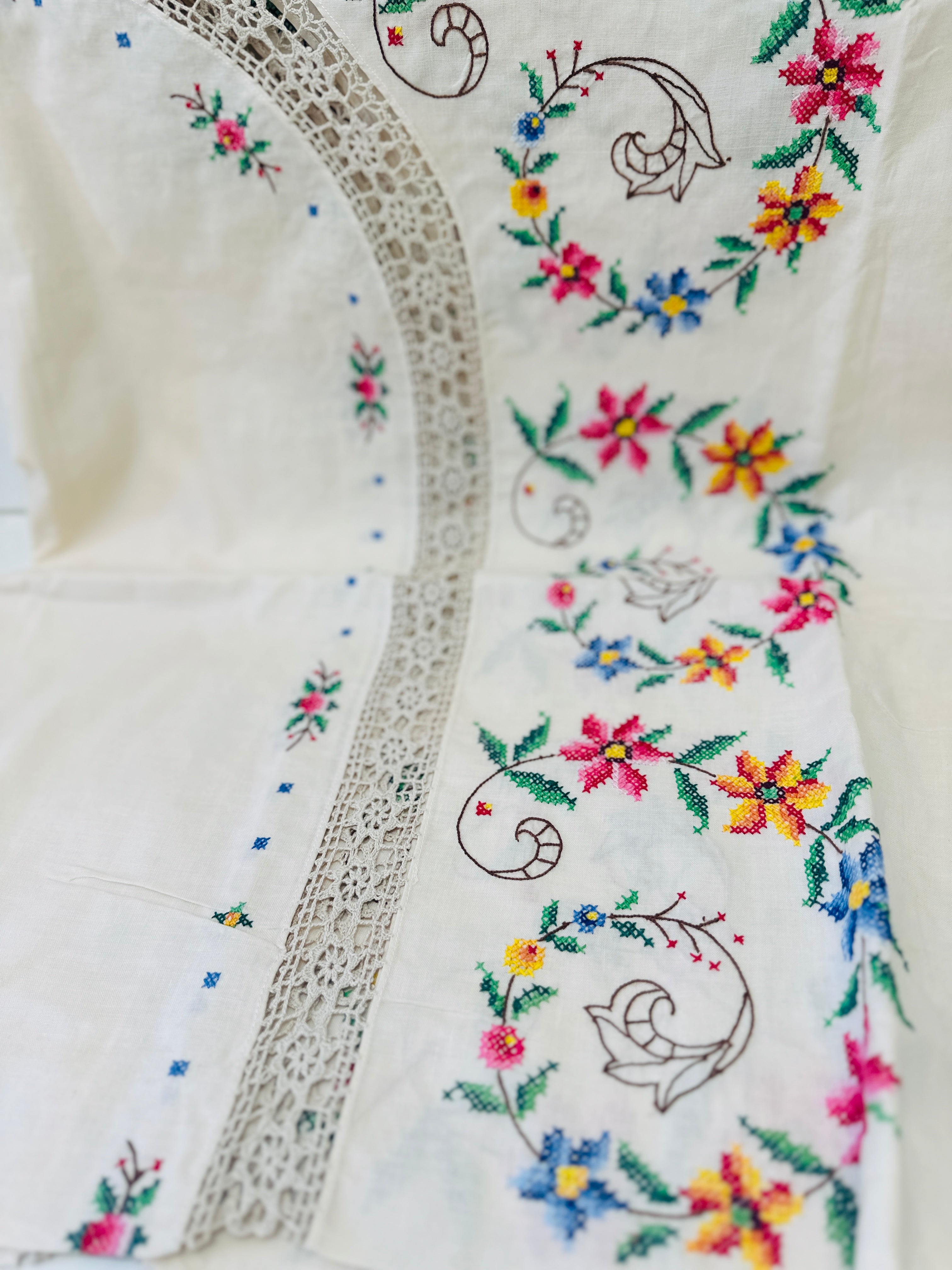 Huge UNUSED Embroidered Tablecloth STUNNING Cotton