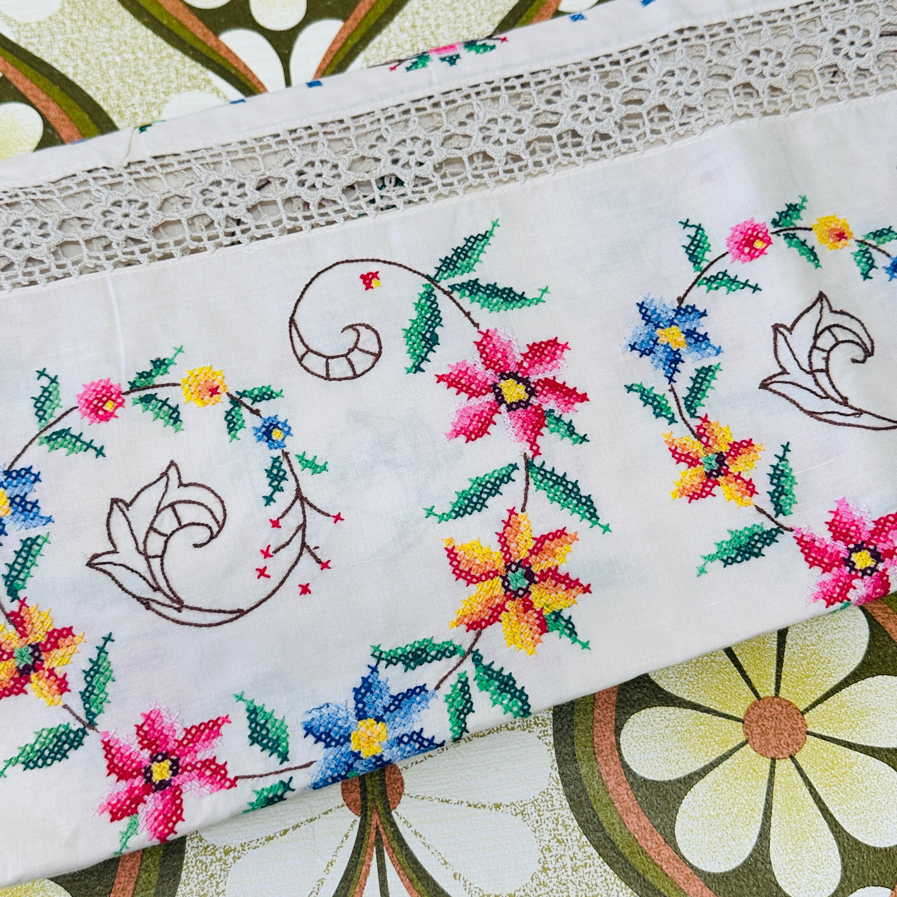 Huge UNUSED Embroidered Tablecloth STUNNING Cotton
