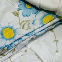 250cms UNUSED Cotton Blue & White Floral Sheet FABRIC # 2