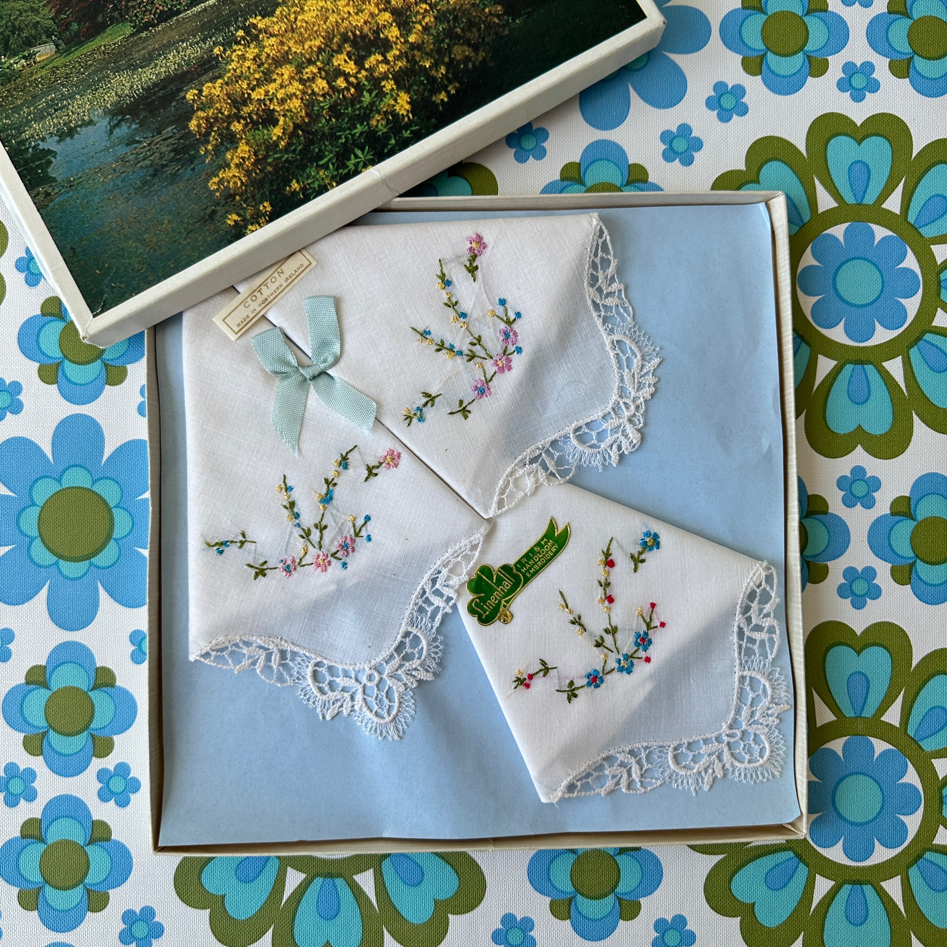 Embroidered Vintage Boxed Hankies FLORAL