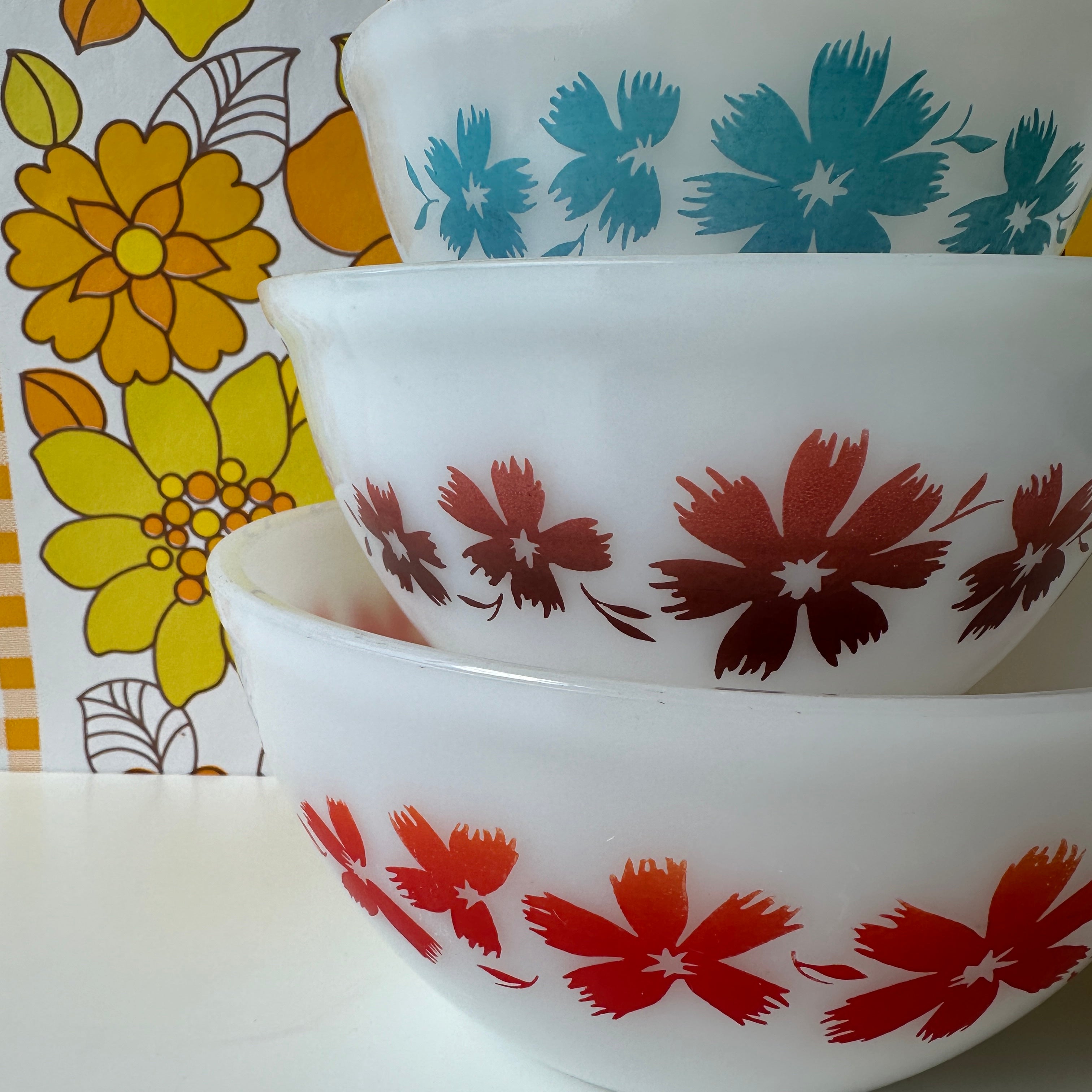 Beautiful Agee Pyrex Cape Tulip Nesting Bowl SET