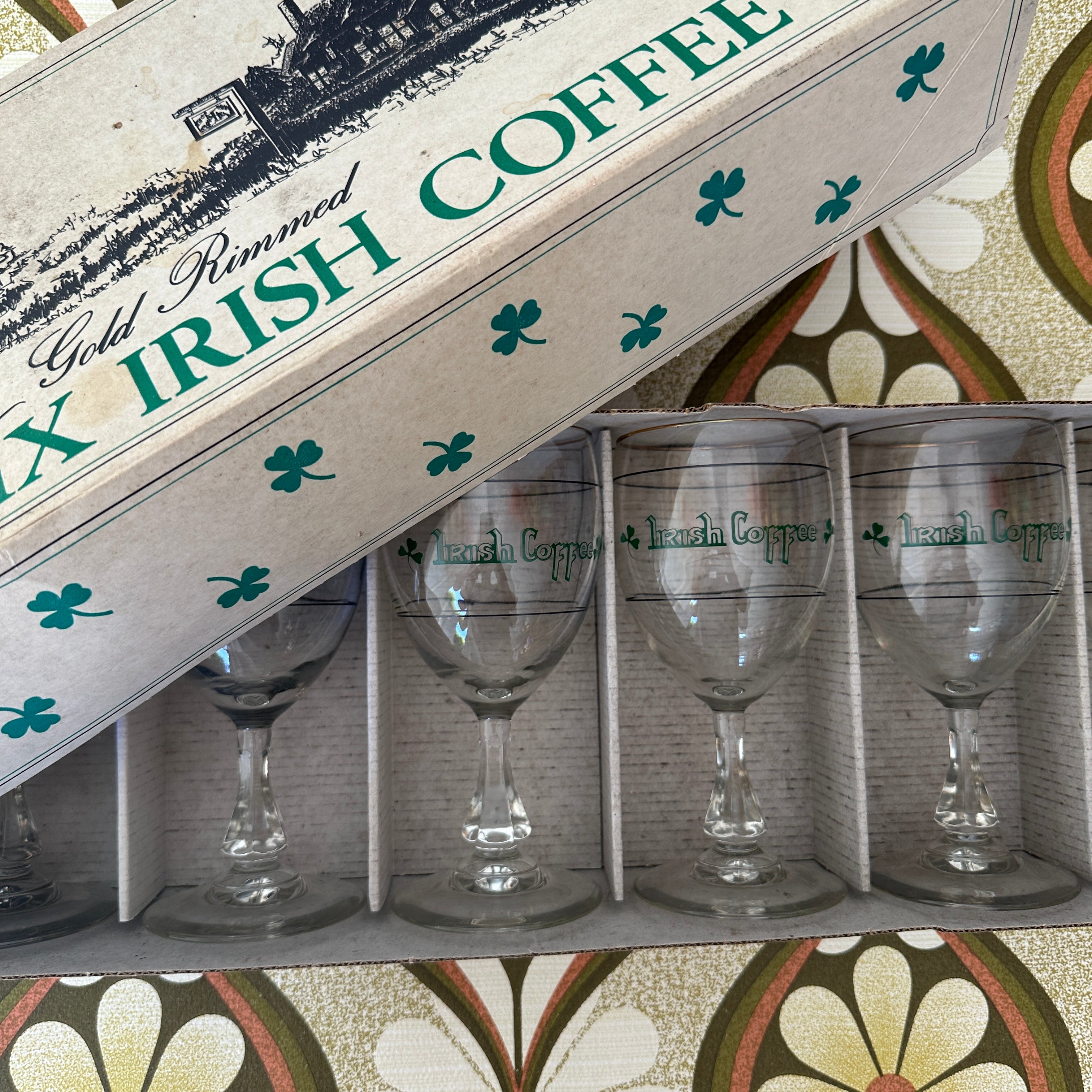 SIX Irish Coffee Glasses LUMINARC Boxed Pink Peacock