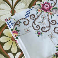 Vintage Linen Embroidered Tablecloth
