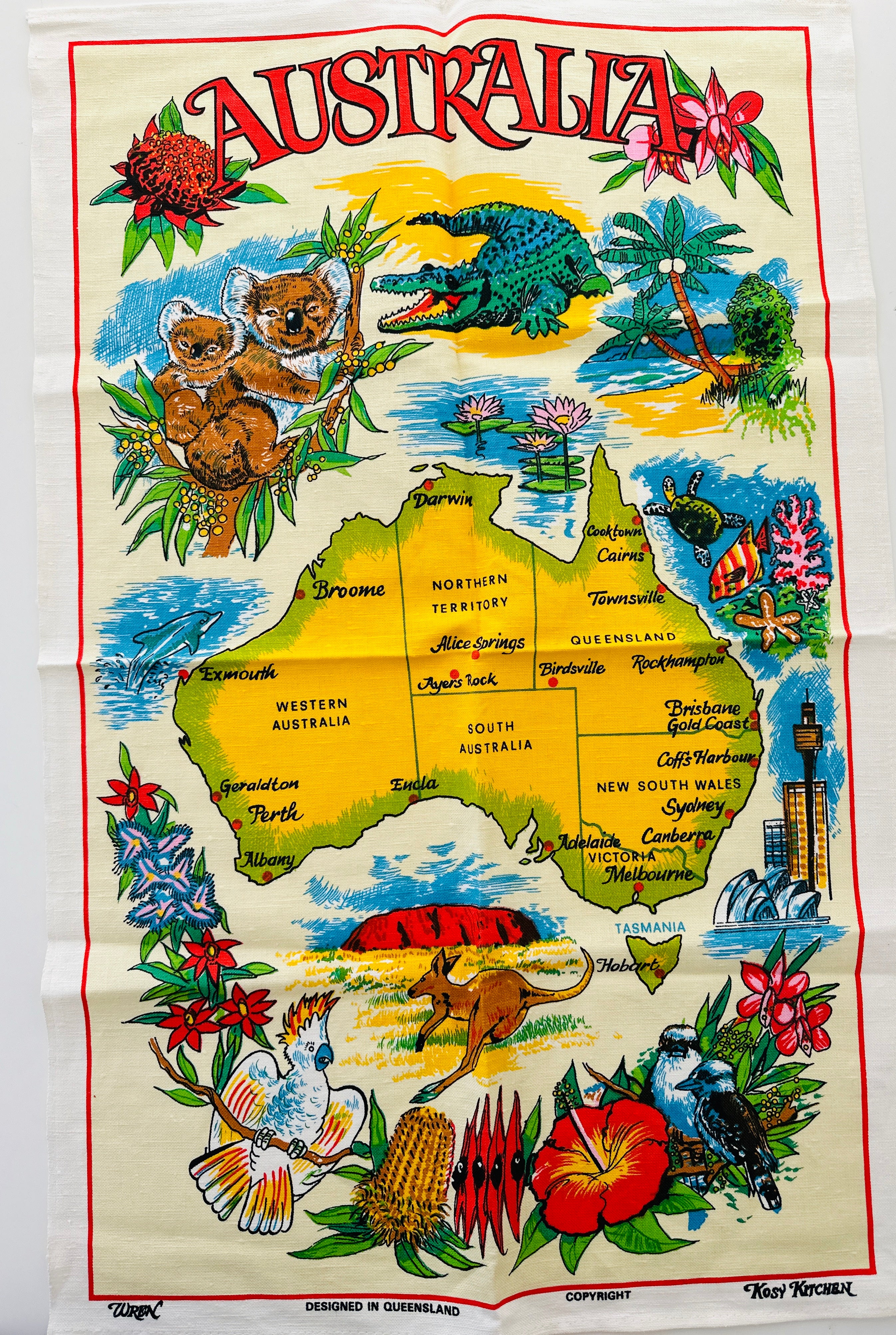 Queensland Australia Vintage UNUSED Tea Towel