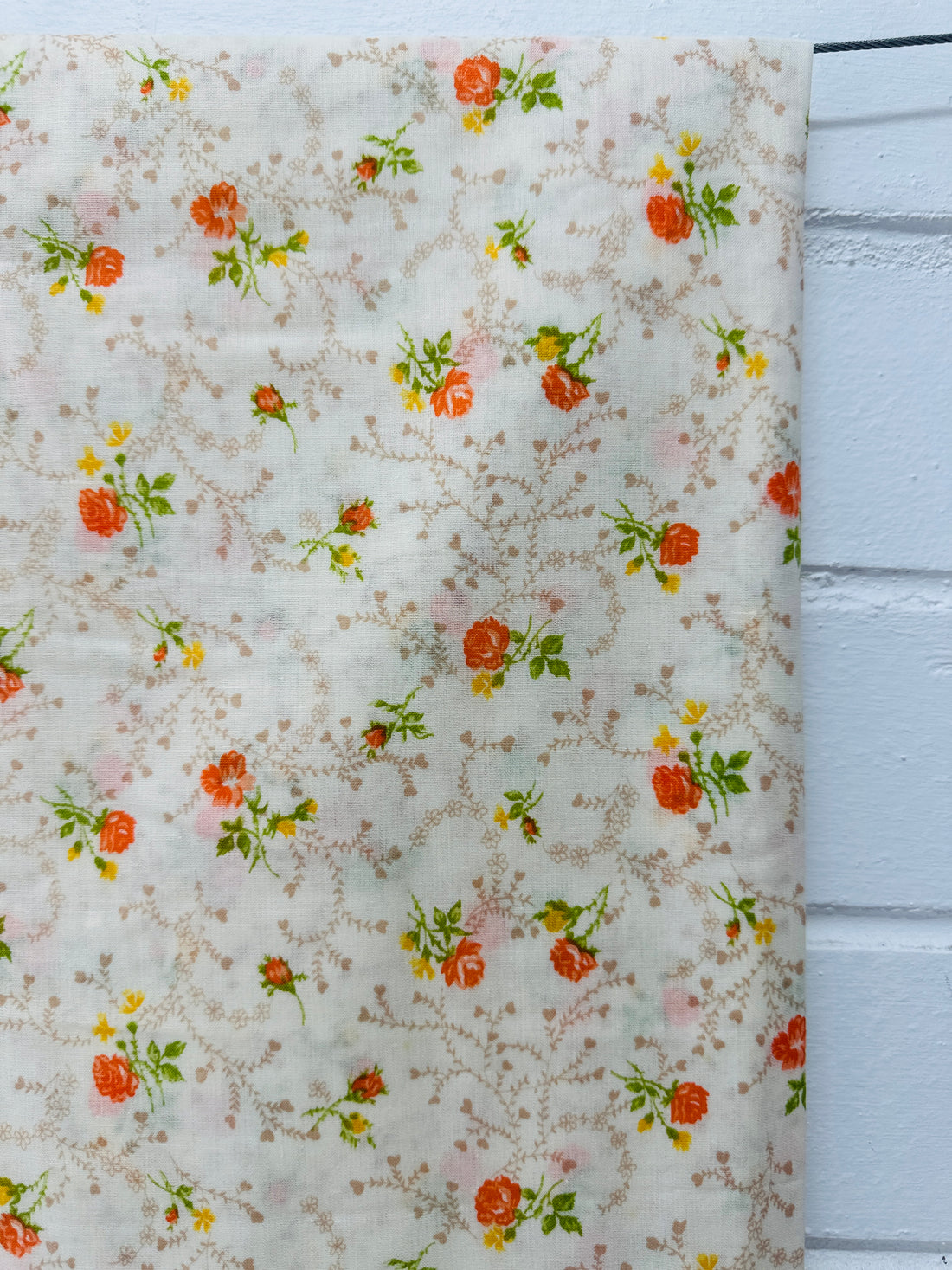 380cms Beautiful Vintage Cotton Fabric Apricot FLORAL