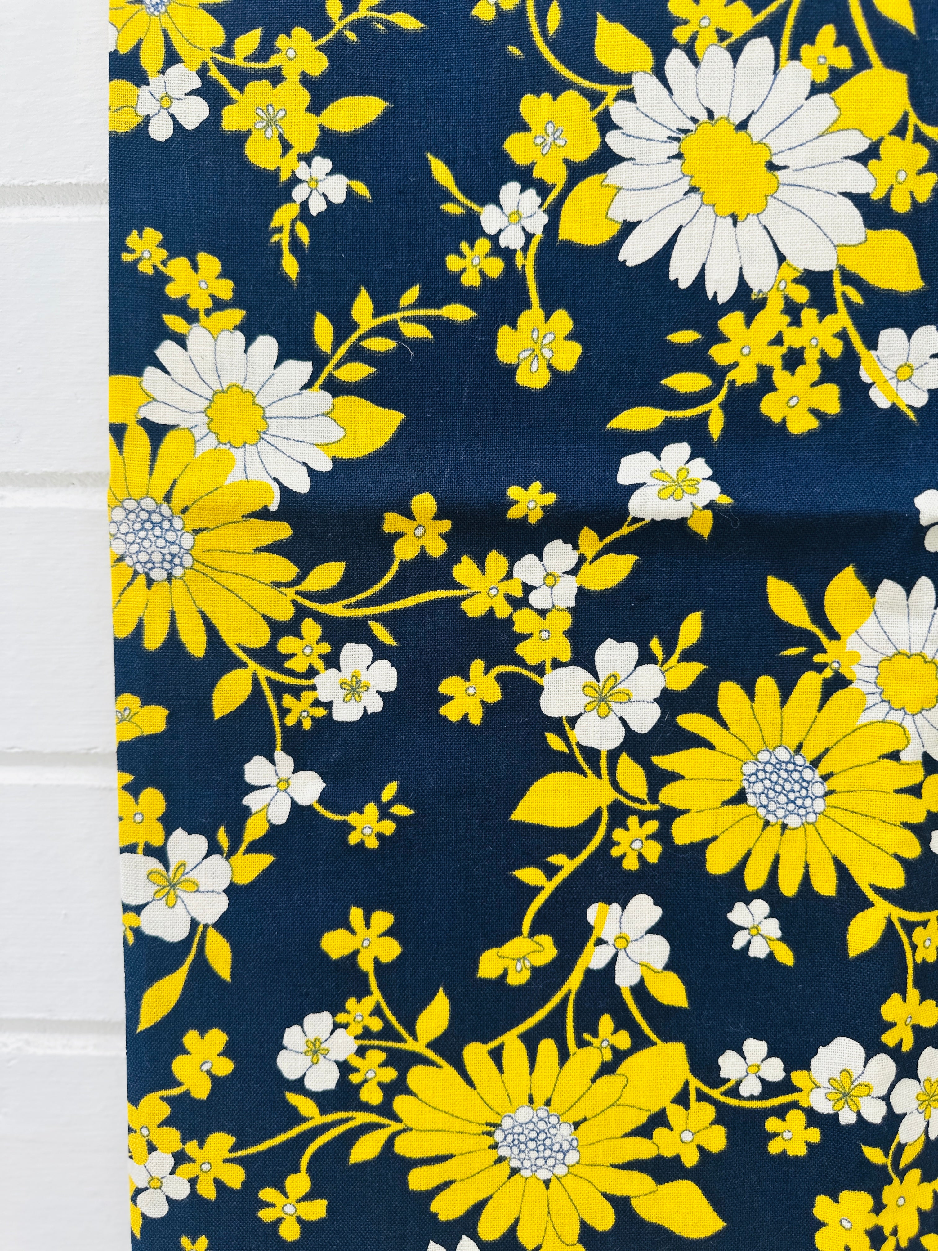 210cms Thick Vintage Blue & Yellow Cotton Fabric