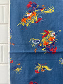 240cms Medium Weight Vintage Blue Denim Like Floral Fabric