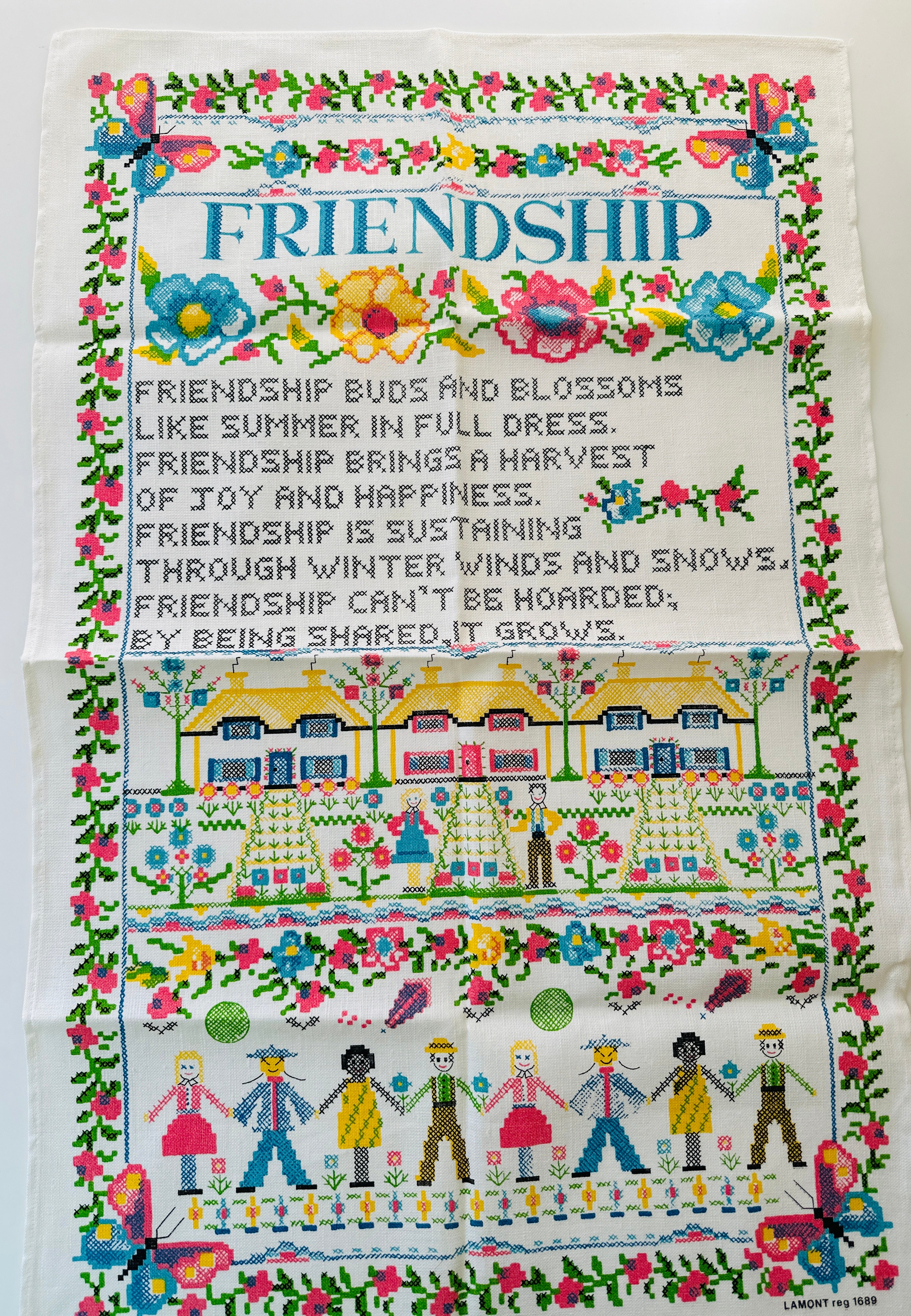 CRISP Unused Vintage Tea Towel FRIENDSHIP