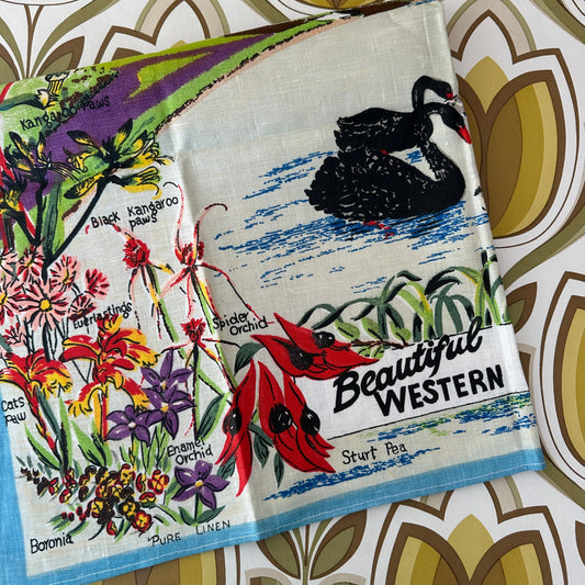Stunning CRISP Unused Vintage Tea Towel Western Australia