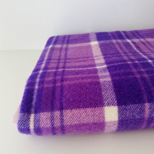 NOS Vintage Purple Checked Blanket Pure New Wool