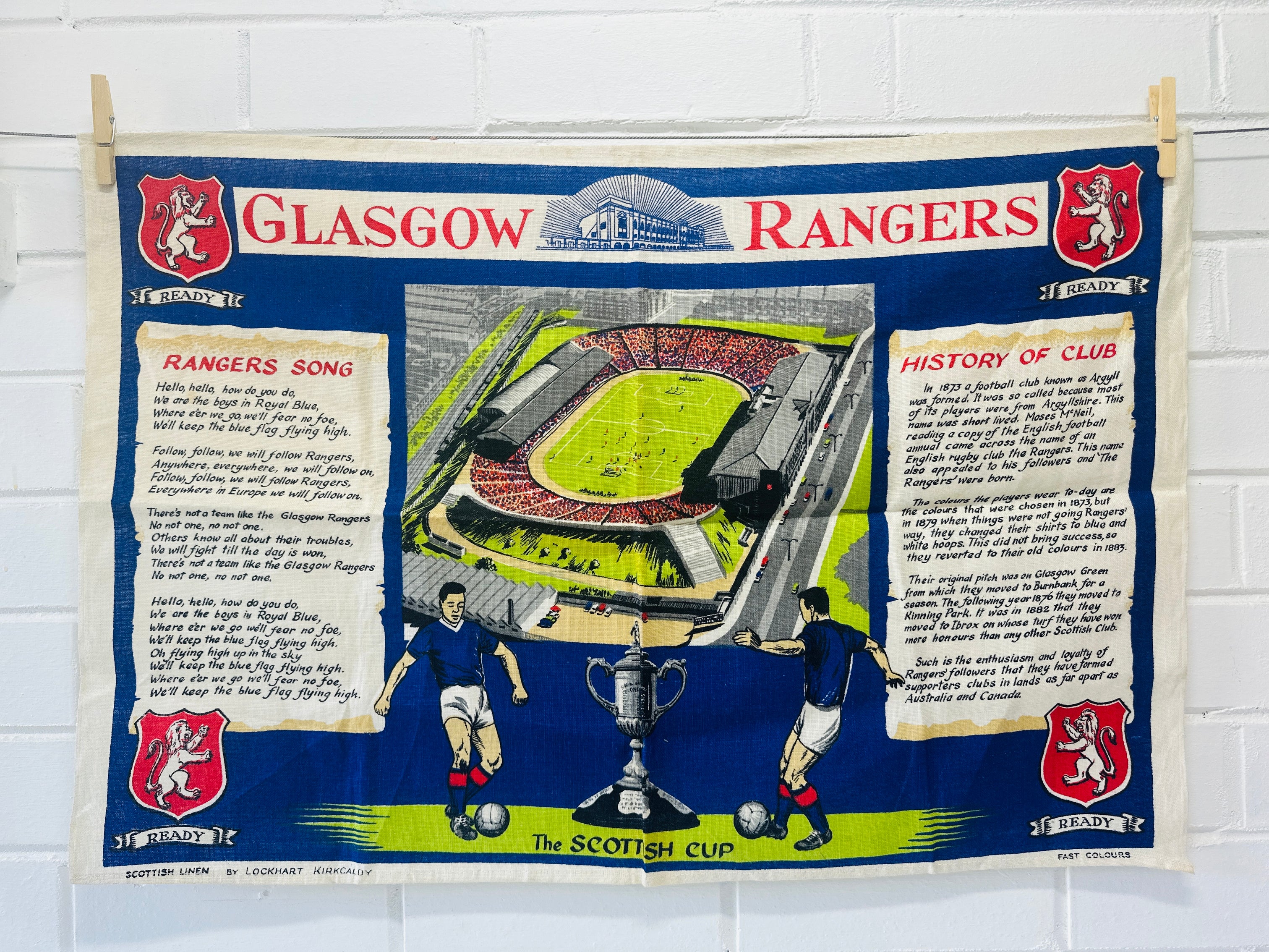 Vintage Linen GLASGOW Rangers Tea Towel