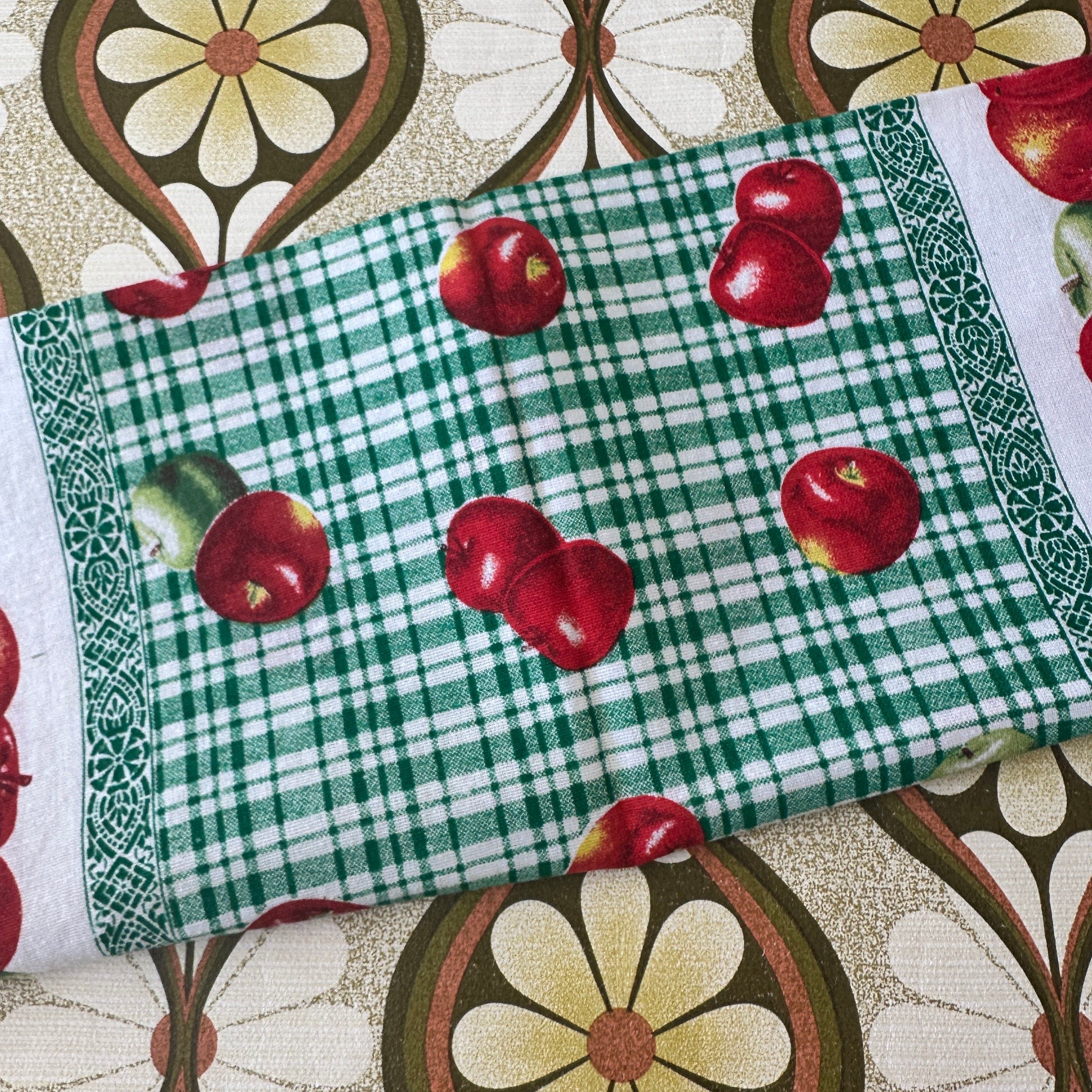 Green Apple Cotton Vintage Cotton Tea Towel UPCYCLE