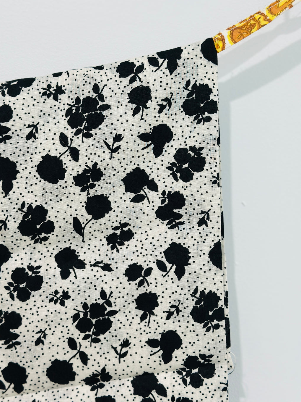 140cm Black & White Floral Cotton Fabric