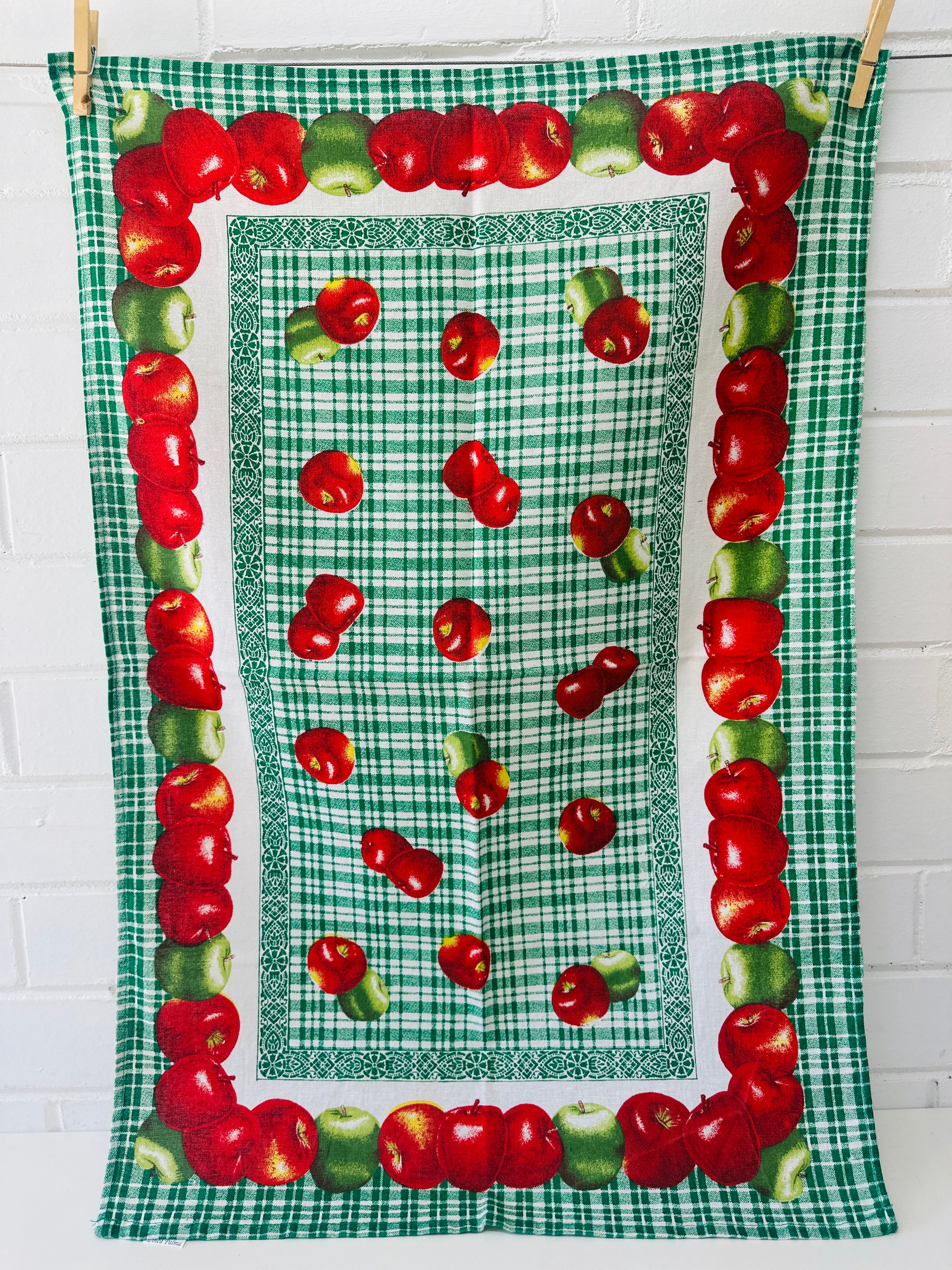 Green Apple Cotton Vintage Cotton Tea Towel UPCYCLE