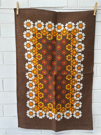 BROWN Vintage Floral Tea Towel DUNMOY Unused