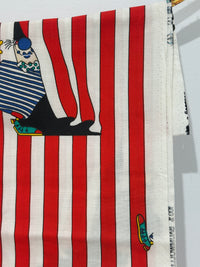 120cms Vintage Stiff Cotton Fabric Red White Stripes