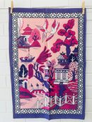 VINTAGE Linen Asian Inspired Tea Towel UNUSED