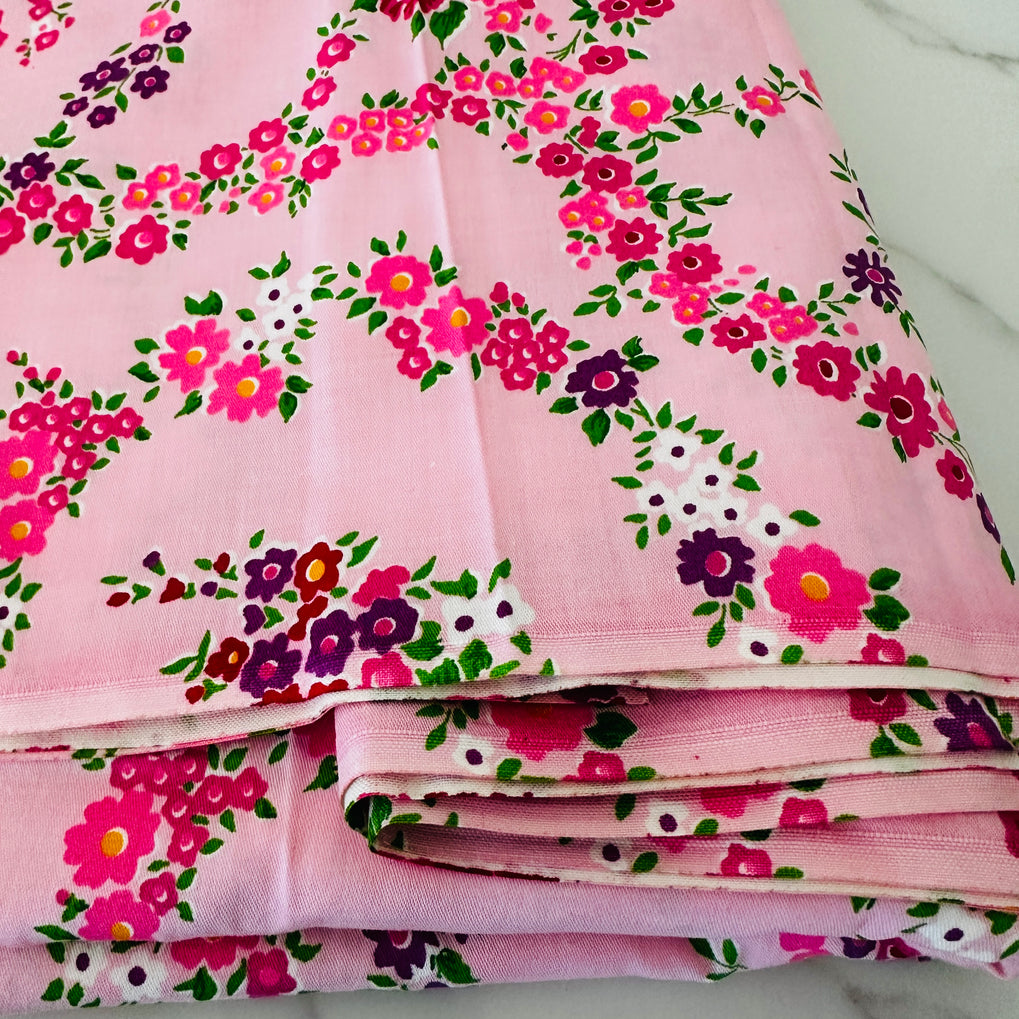 350cm Vintage Floral Dress Fabric Pink