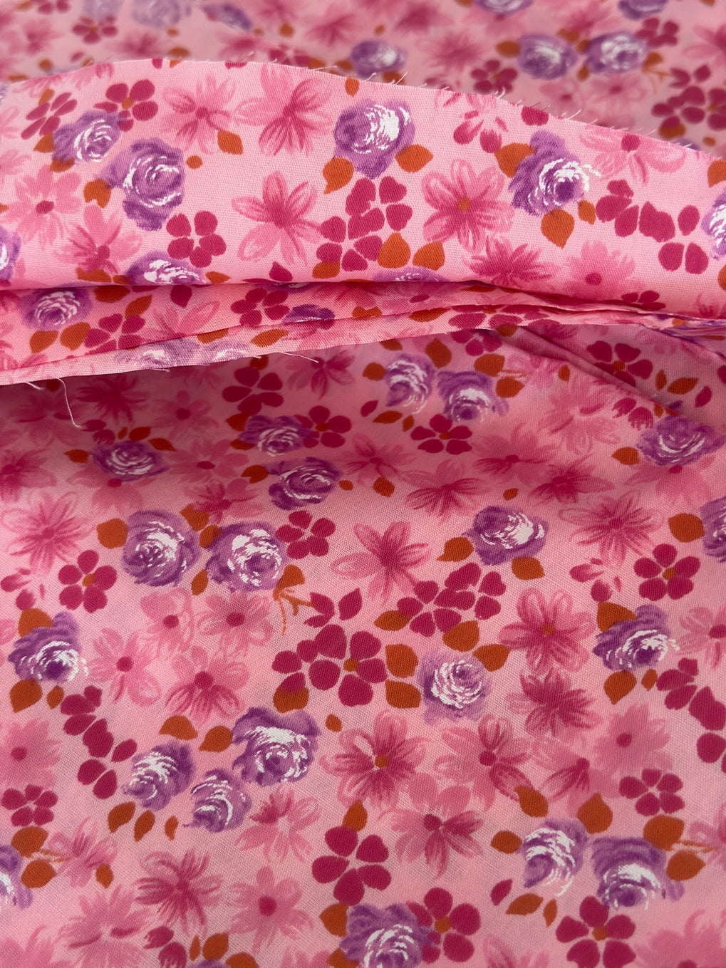 400cm Pretty Pinks Vintage Floral Cotton Fabric