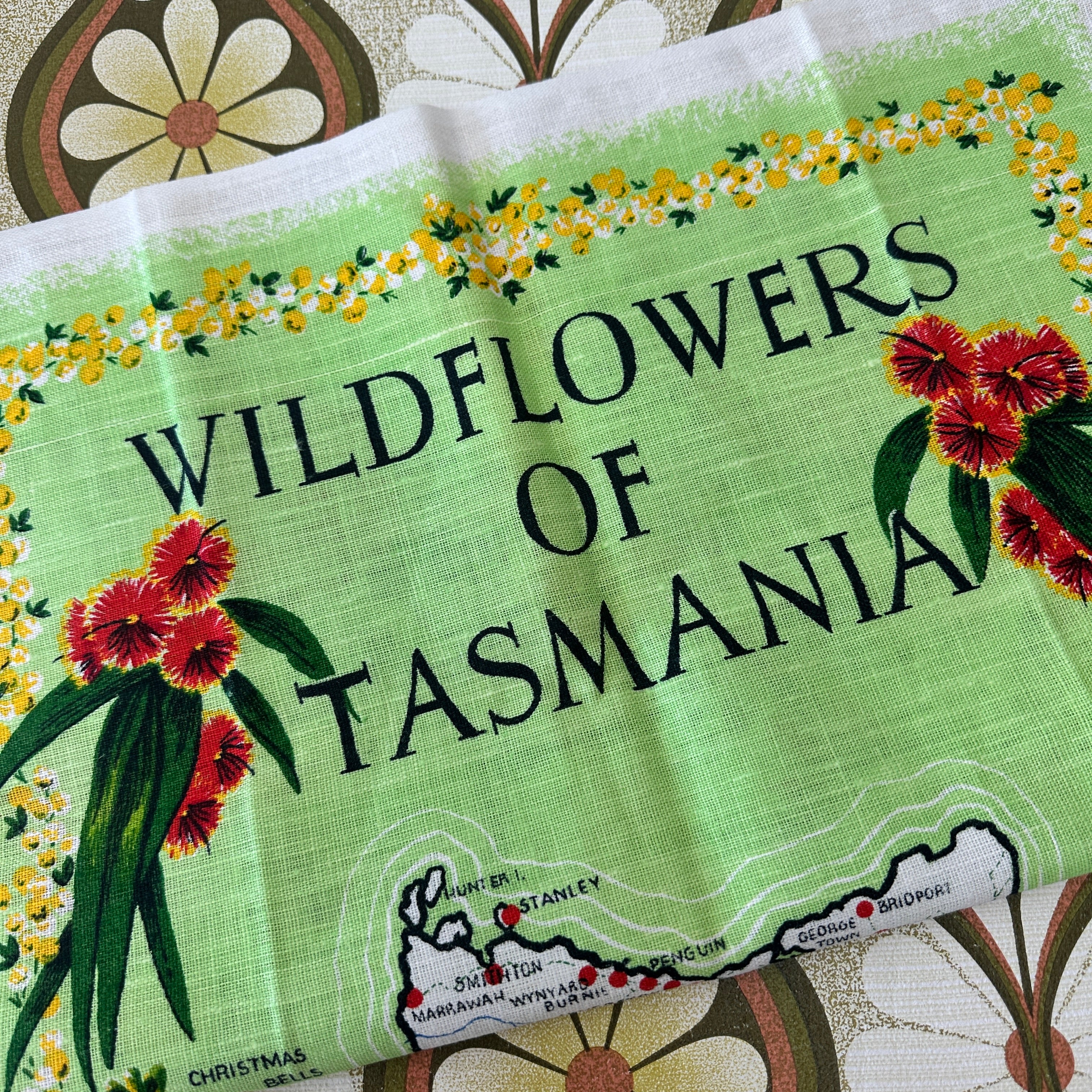 Unused Vintage Wildflower's of Tasmania Tea Towel Poland Linen