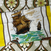 Vintage Irish Cabin Linens Sailing Ship Linen Tea Towel