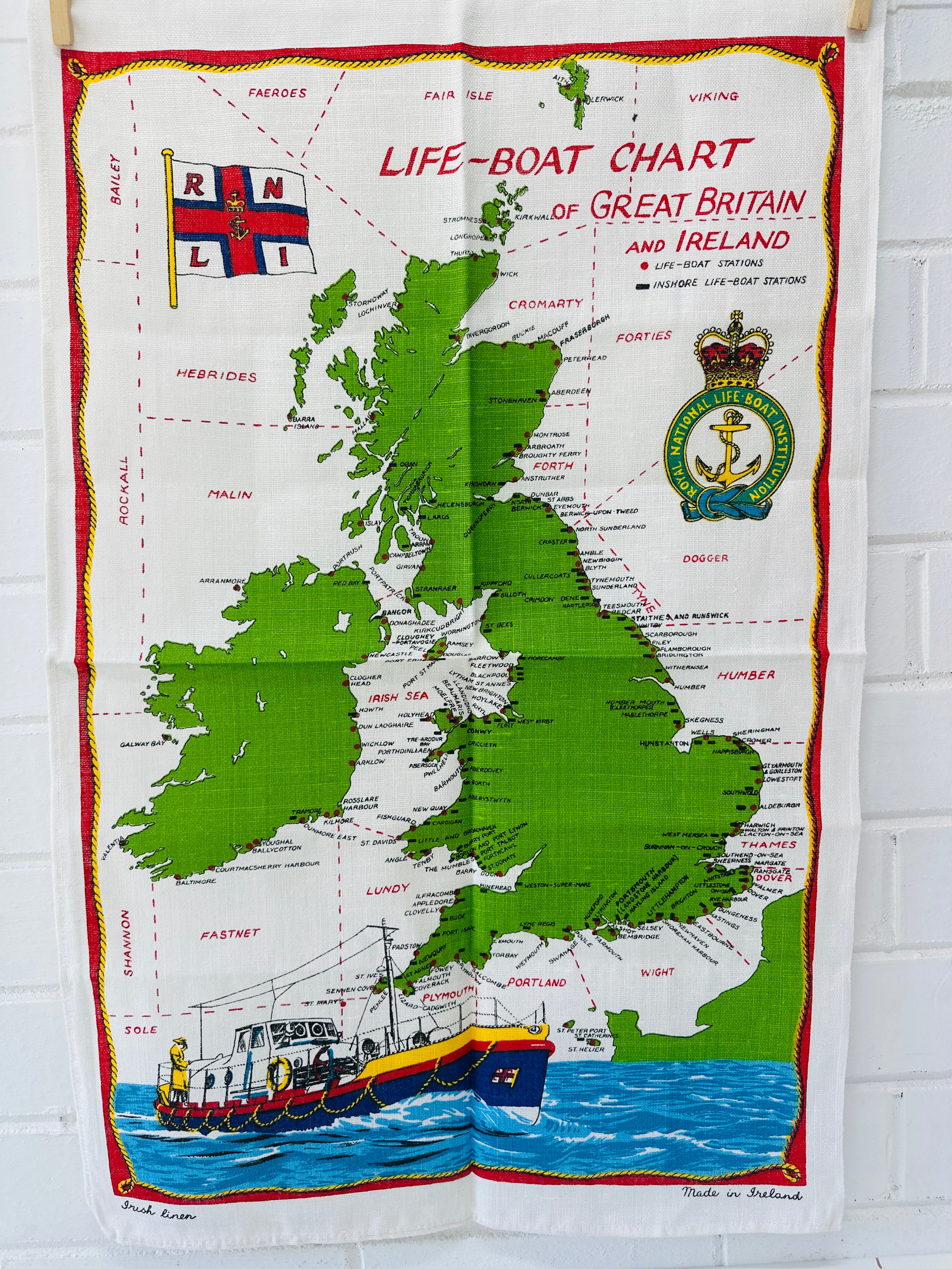 Life Boat Chart Tea Towel UNUSED