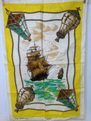 Vintage Irish Cabin Linens Sailing Ship Linen Tea Towel