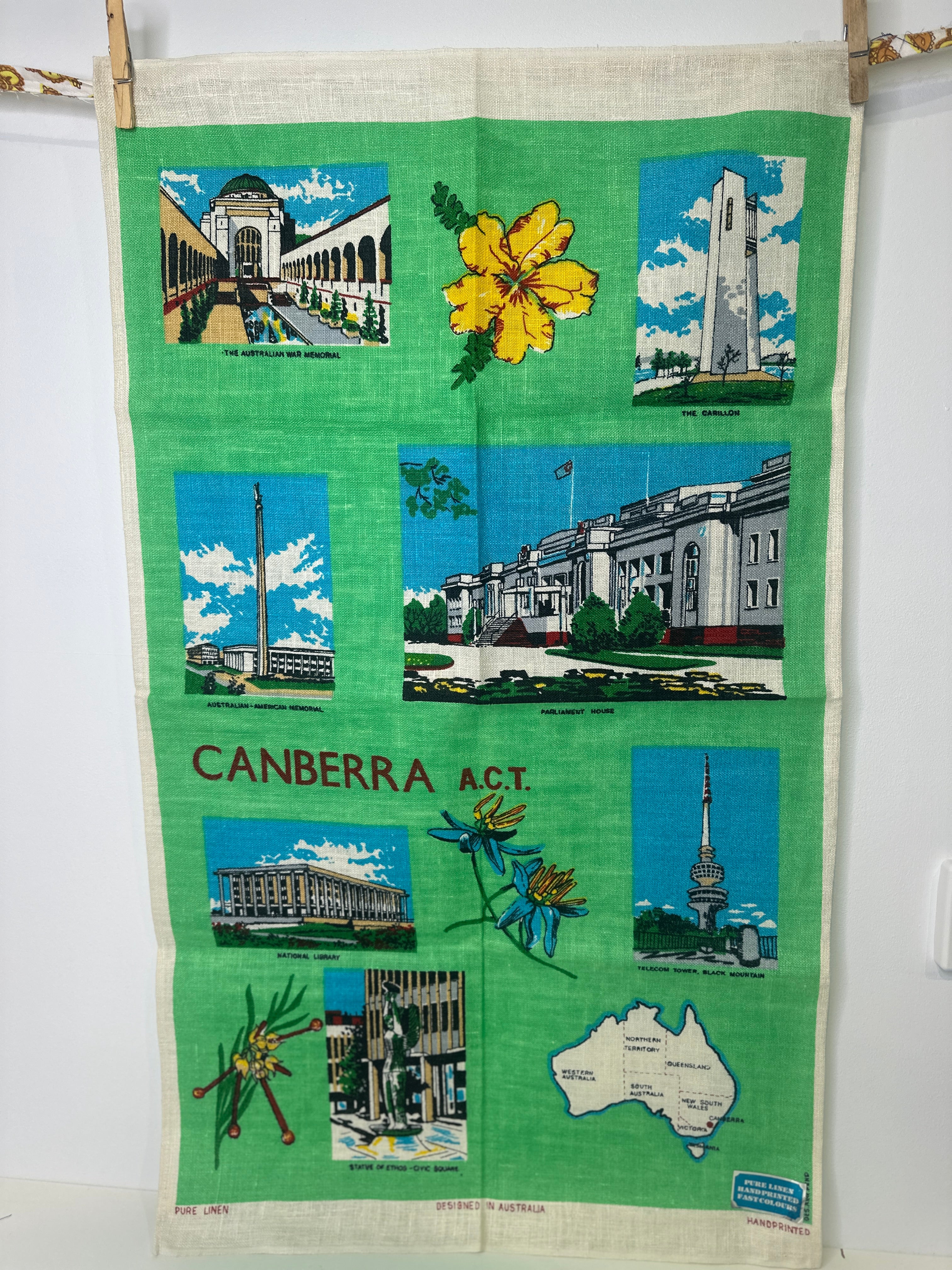 Vintage Canberra ACT Pure Linen Tea Towel