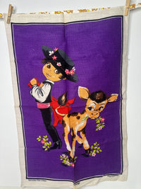 Vintage Dummoy Irish Linen Tea Towel | Purple Girl & Calf