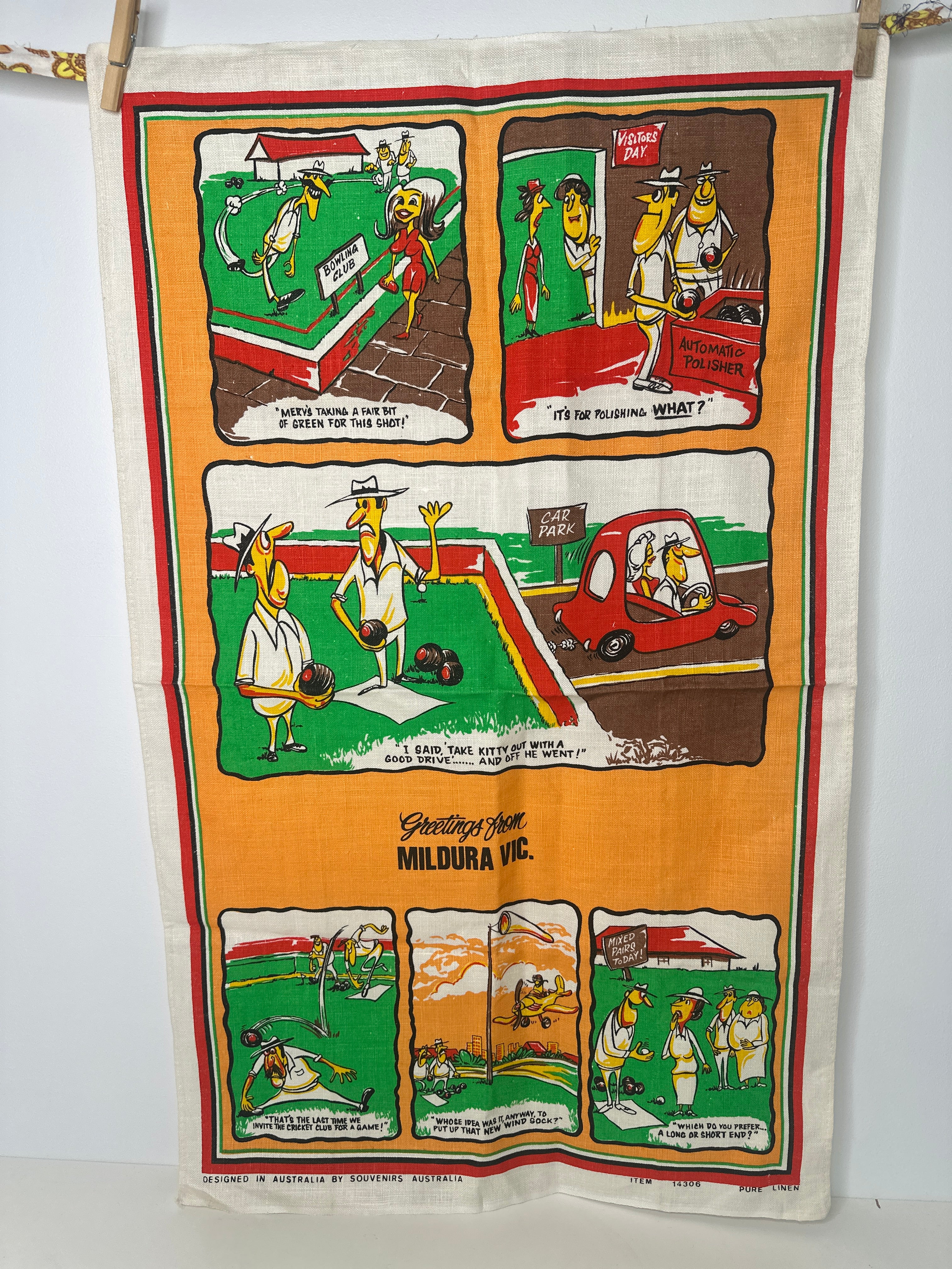 Vintage Pure Linen Mildura VIC Novelty Tea Towel