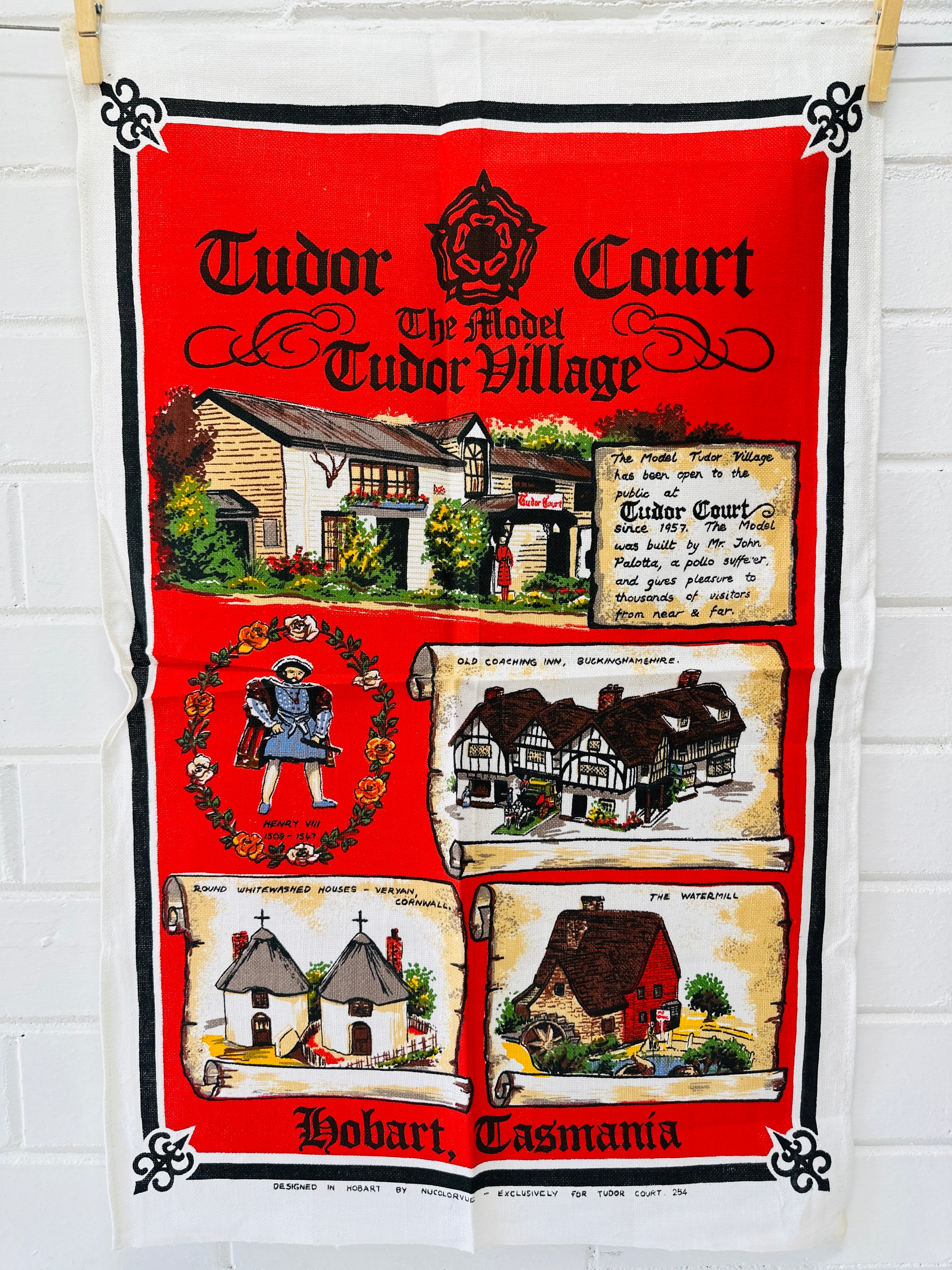 Tudor Court Village Tea Towel Vintage