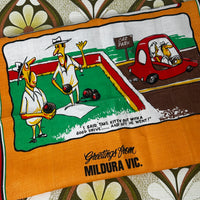 Vintage Pure Linen Mildura VIC Novelty Tea Towel