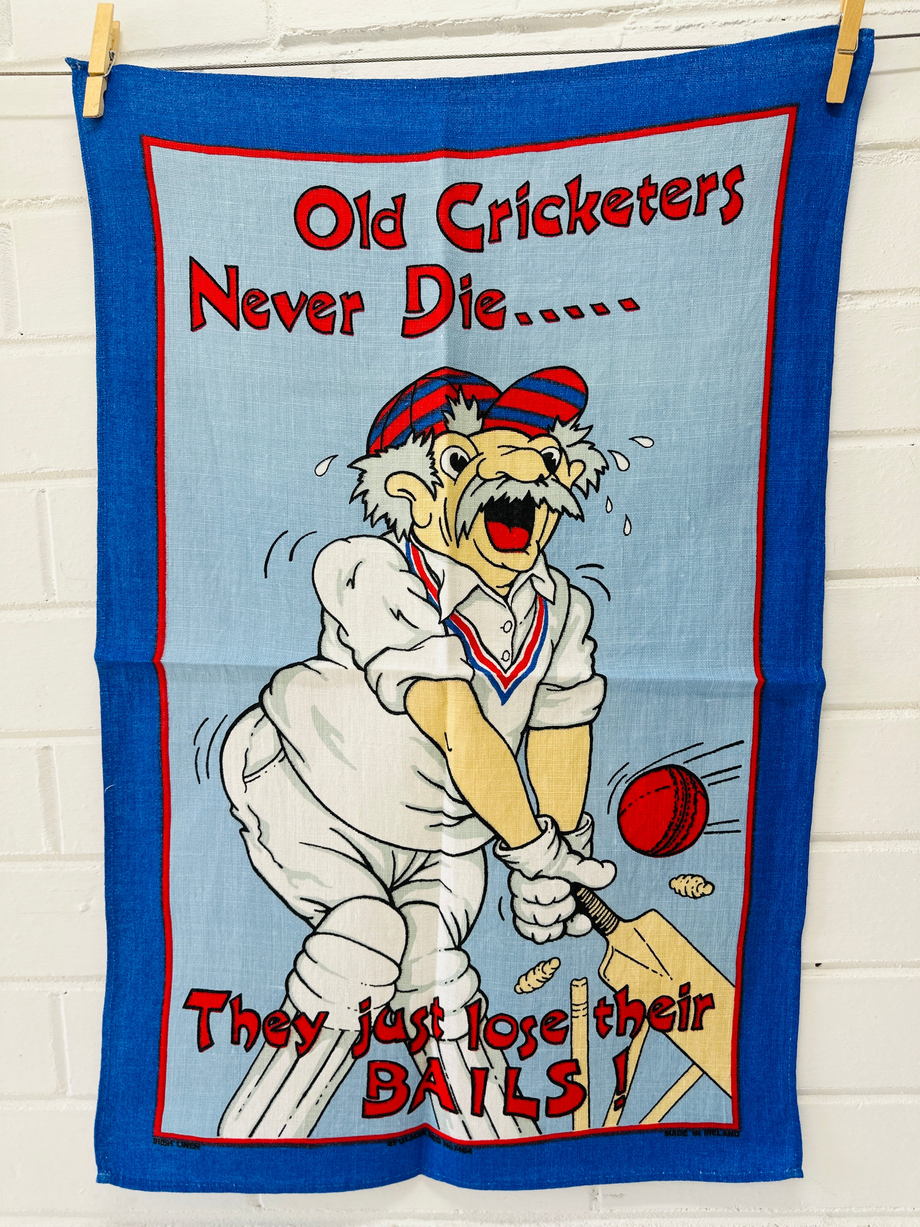 Old Cricketers Never Die Tea Towel Vintage