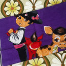 Vintage Dummoy Irish Linen Tea Towel | Purple Girl & Calf