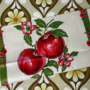 Vintage Handprinted All Linen Tea Towel | Apples & Blossom | Unused