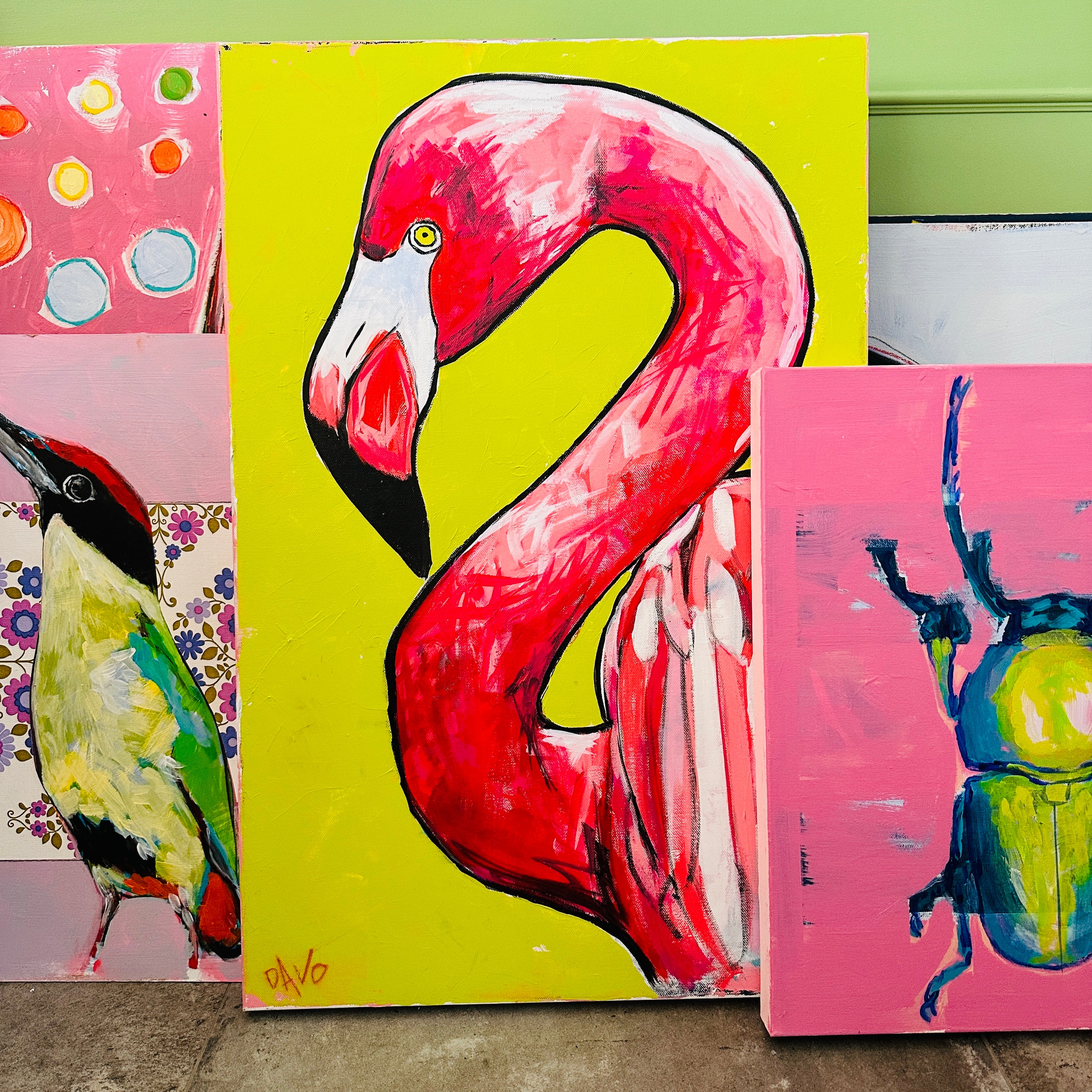 LARGE Original ONE OF A Kind Painting Flamingo Pop Art