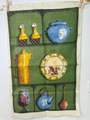 Vintage Handprinted All Linen Tea Towel | Retro Kitchen Shelf | Unused