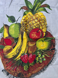 Vintage Unused Linen Tea Towel | Fruit Basket Print | Retro Kitchen | Mid Century Linen