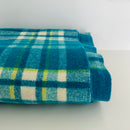 Vintage Blue & Green Plaid Wool Blanket