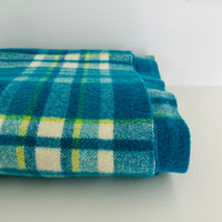 Vintage Blue & Green Plaid Wool Blanket