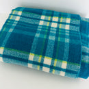 Vintage Blue & Green Plaid Wool Blanket